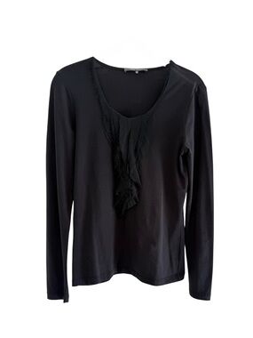 Rene Lezard Black Long-Sleeve Ruffle Front Women's Top. Size 36